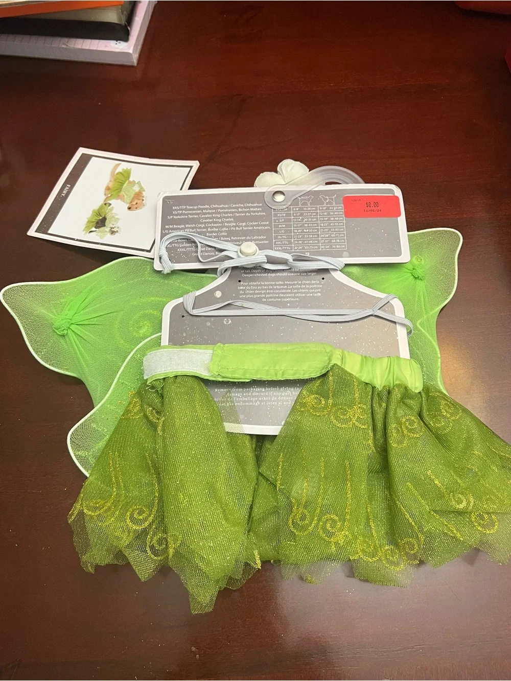 Sparkly Green Fairy Pet Costume - 3 Piece Set (Wings, Skirt, Floral Headpiece)